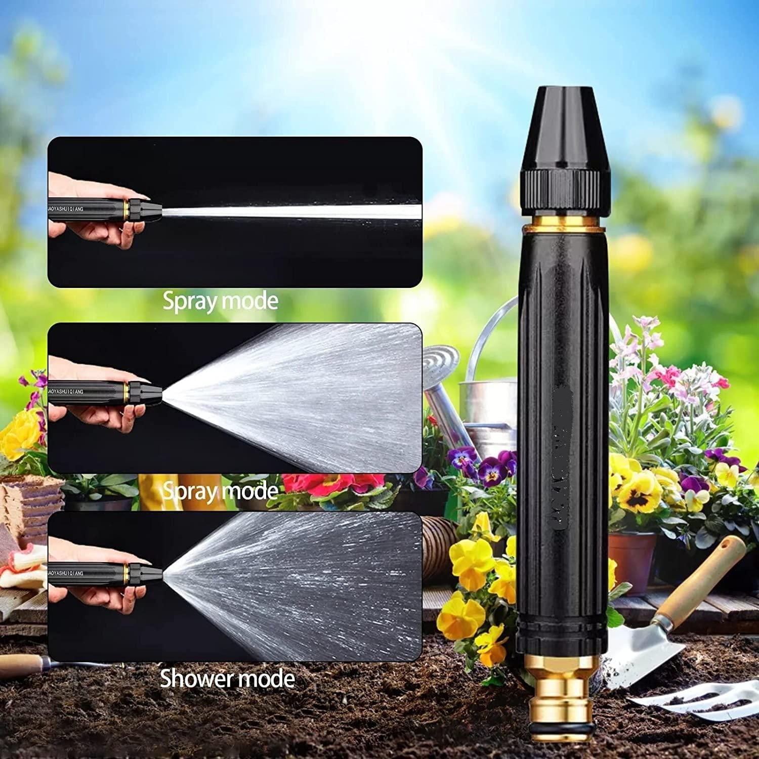 Portable High Pressure Metal Water Nozzle with 3 Spray Modes