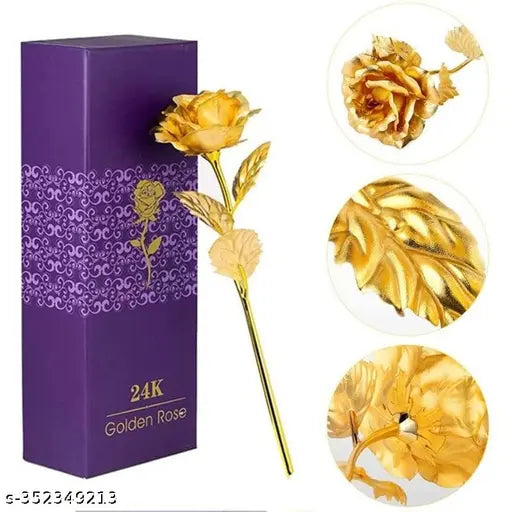 Artificial Golden 24K Gold Plated Rose with Love Stand, Gift Box & Carry Bag