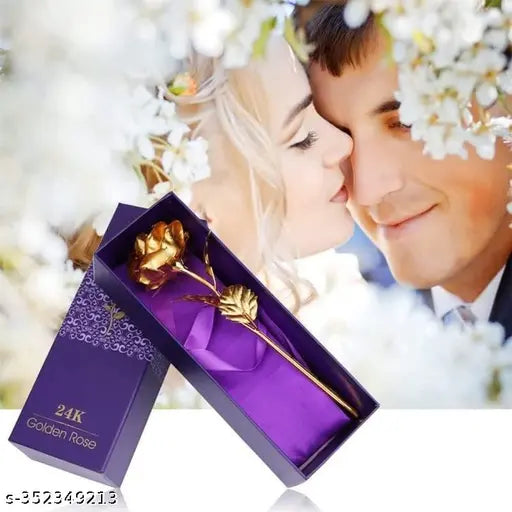 Artificial Golden 24K Gold Plated Rose with Love Stand, Gift Box & Carry Bag