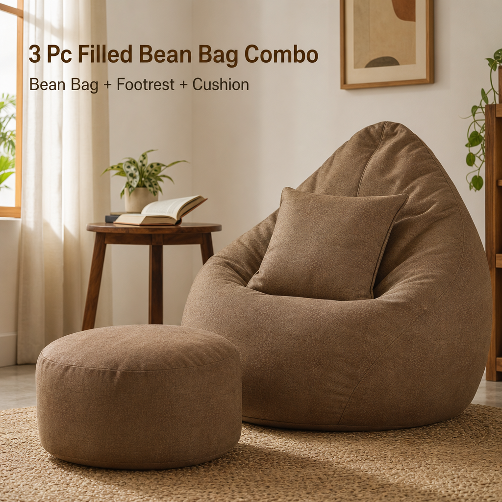 Aarij Mart campaign creative for 3 Pc Filled Bean Bag Combo with Footrest & Cushion