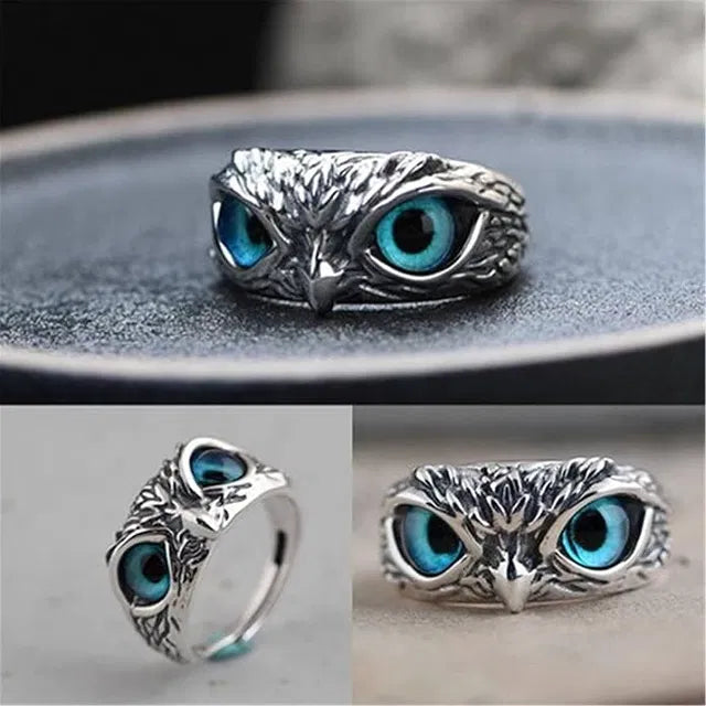 Silver Plated Adjustable Owl Eye Ring for Men & Women