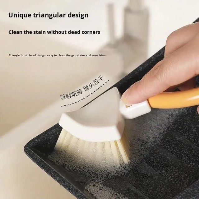 Foldable Triangular Gap Cleaning Brush with Soap Holder, Pack of 2