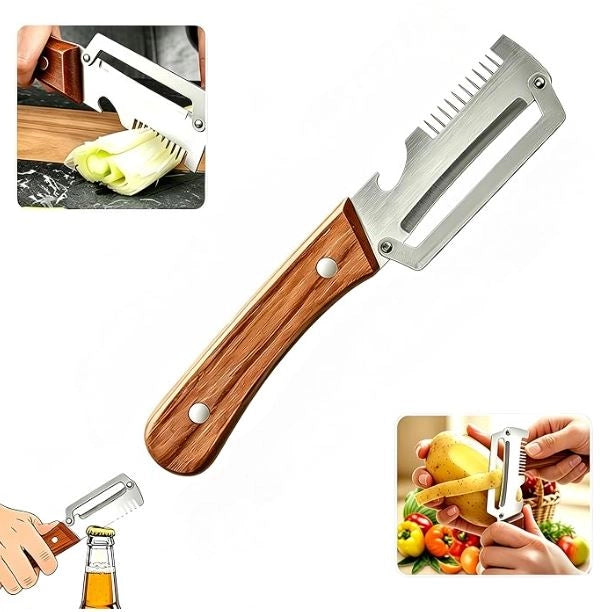 Aarij Mart 3-in-1 Vegetable & Fruit Peeler with Wooden Grip, Pack of 1