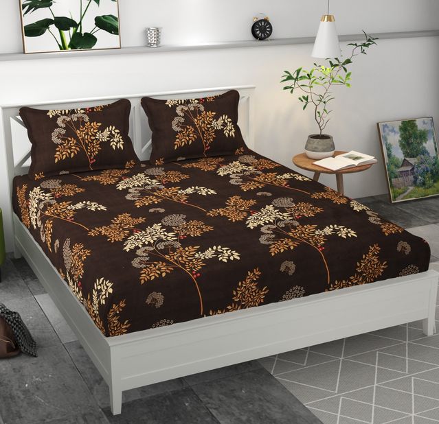Microfiber Elastic Fitted Double Bedsheet with 2 Pillow Covers, 70x76x6 Inches