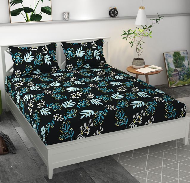 Microfiber Elastic Fitted Double Bedsheet with 2 Pillow Covers, 70x76x6 Inches