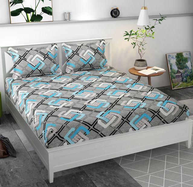 Microfiber Elastic Fitted Double Bedsheet with 2 Pillow Covers, 70x76x6 Inches