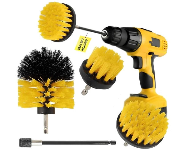 Power Drill Scrubber Brush Attachment Set with Extension Rod (4 Brushes)