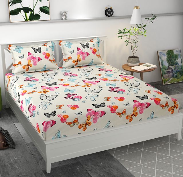 Microfiber Elastic Fitted Double Bedsheet with 2 Pillow Covers, 70x76x6 Inches