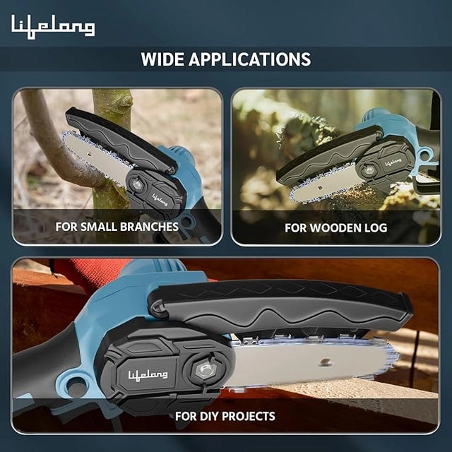 Lifelong 6-Inch Cordless Mini Chainsaw 20V with 2 Batteries
