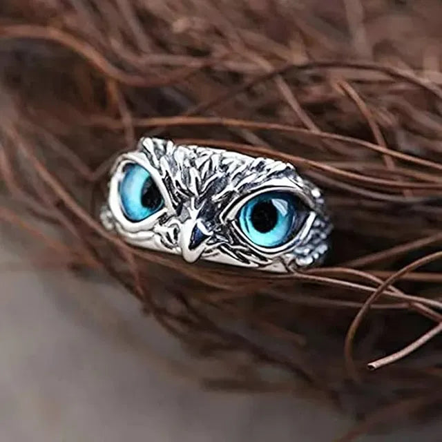 Silver Plated Adjustable Owl Eye Ring for Men & Women
