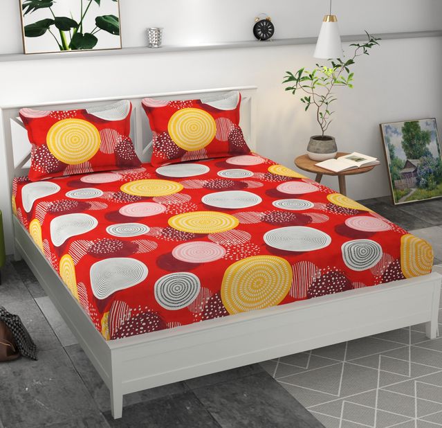 Microfiber Elastic Fitted Double Bedsheet with 2 Pillow Covers, 70x76x6 Inches