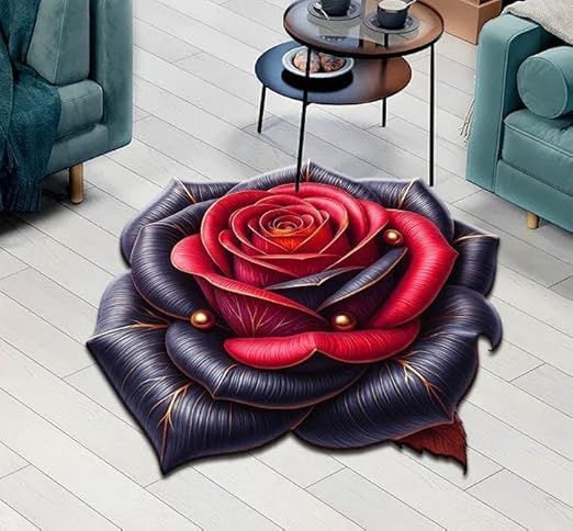 Red Rose 3D Decorative Floor Carpet Soft Velvet Anti-Skid Rug