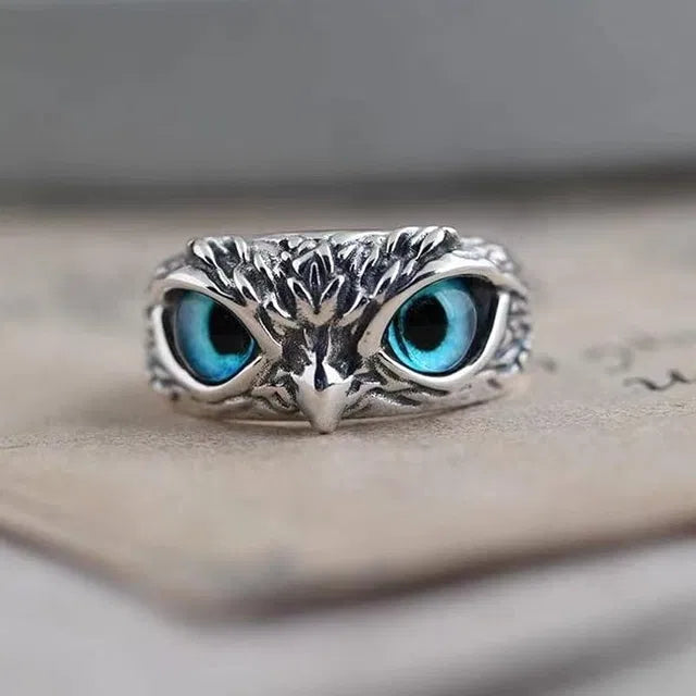 Silver Plated Adjustable Owl Eye Ring for Men & Women