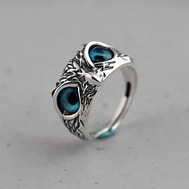Silver Plated Adjustable Owl Eye Ring for Men & Women