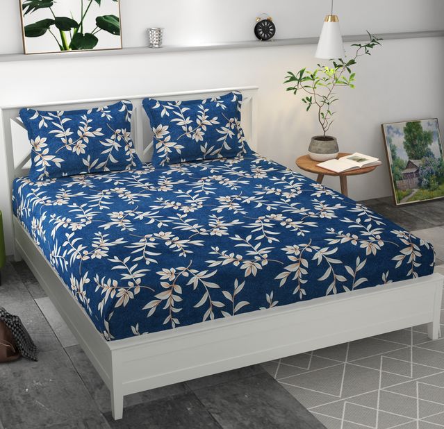 Microfiber Elastic Fitted Double Bedsheet with 2 Pillow Covers, 70x76x6 Inches