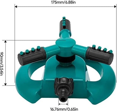 360° Rotating 3-Arm Garden Lawn Sprinkler Water Sprayer, Green, 1 Pc