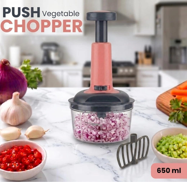 Aarij Mart 650ml Manual Push Vegetable Chopper with 3-Tier Steel Blades