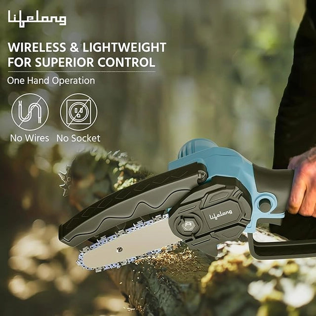 Lifelong 6-Inch Cordless Mini Chainsaw 20V with 2 Batteries