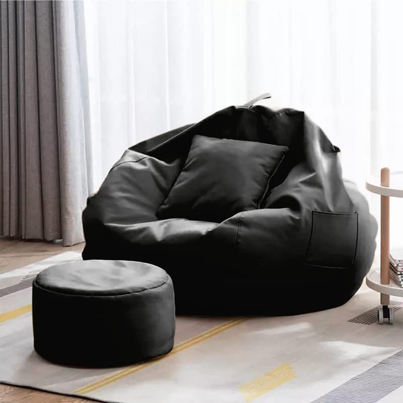 Cozy Rabbit 3-Piece Filled Bean Bag Combo with Footrest & Cushion in Black