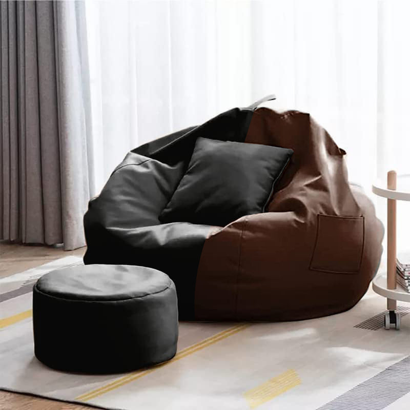 Cozy Rabbit 3-Piece Filled Bean Bag Combo with Footrest & Cushion in Black Brown