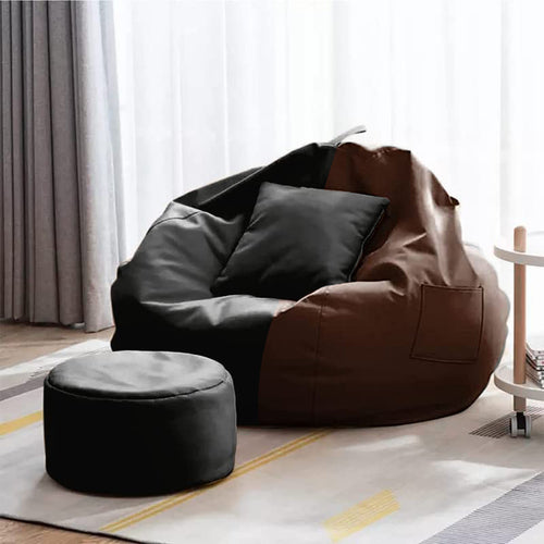 Cozy Rabbit 3-Piece Filled Bean Bag Combo with Footrest & Cushion in Black Brown