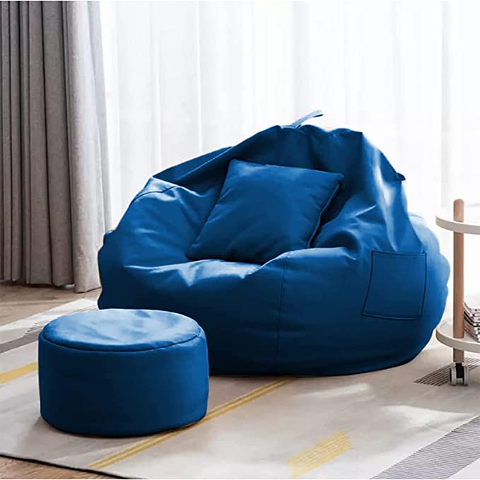 Cozy Rabbit 3-Piece Filled Bean Bag Combo with Footrest & Cushion in Blue
