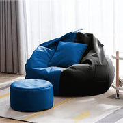 Cozy Rabbit 3-Piece Filled Bean Bag Combo with Footrest & Cushion in Blue Black