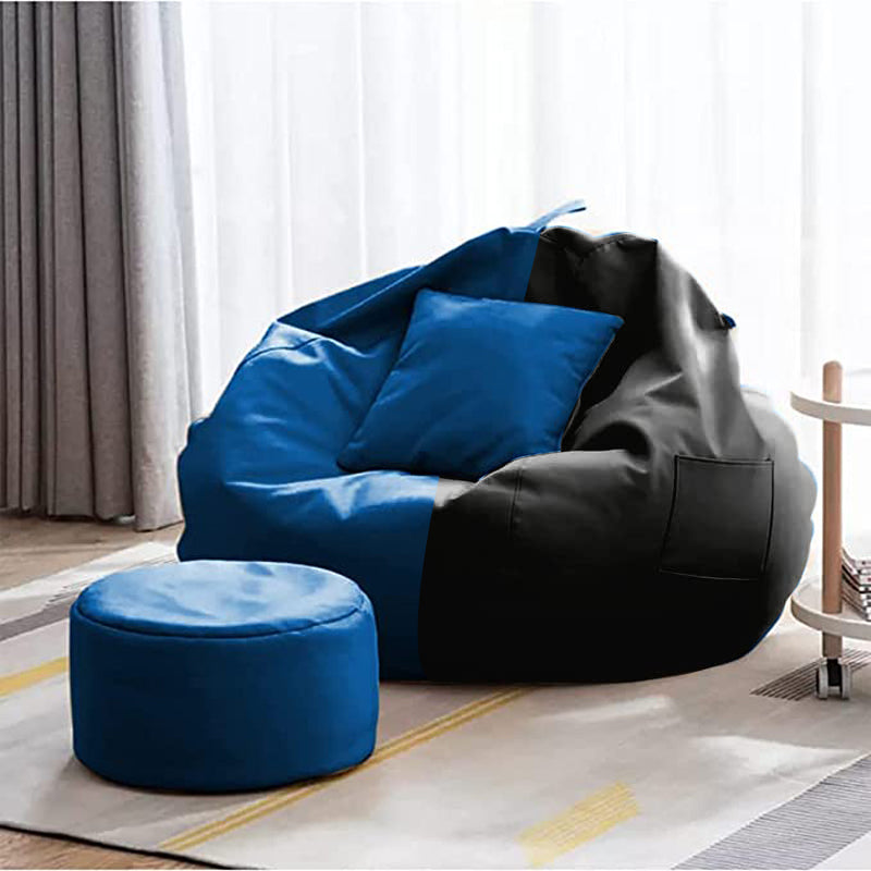 Cozy Rabbit 3-Piece Filled Bean Bag Combo with Footrest & Cushion in Blue Black