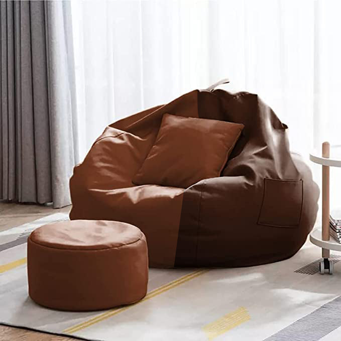Cozy Rabbit 3-Piece Filled Bean Bag Combo with Footrest & Cushion in Brown & TAN