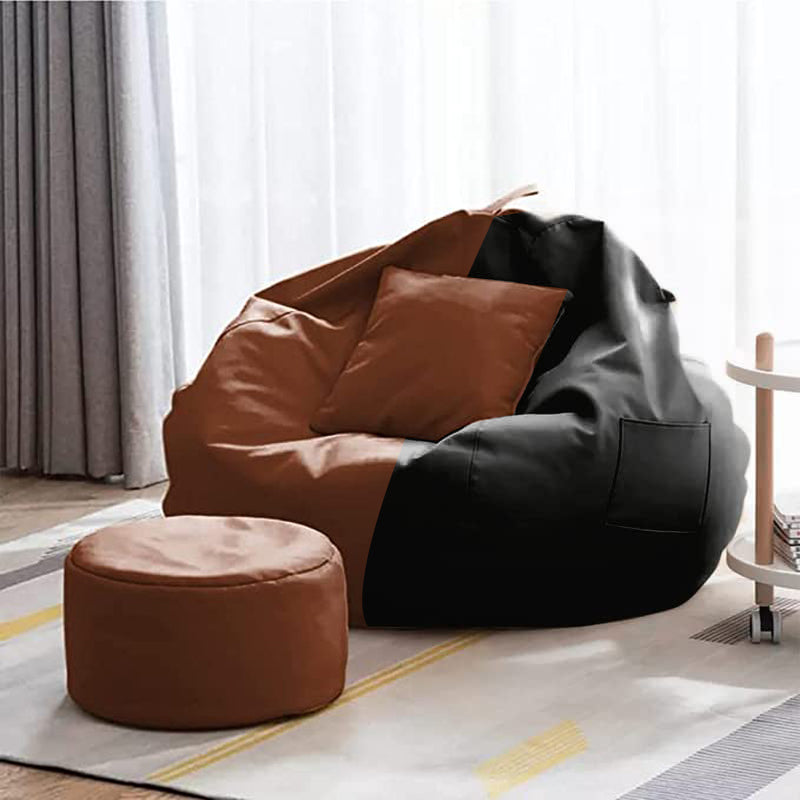 Cozy Rabbit 3-Piece Filled Bean Bag Combo with Footrest & Cushion in Brown Tan