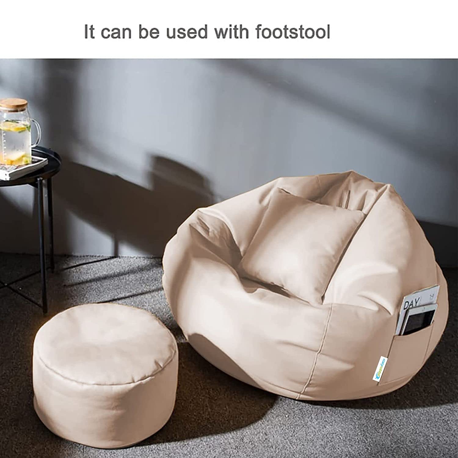 Cozy Rabbit 3-Piece Filled Bean Bag Combo with Footrest & Cushion in Cream