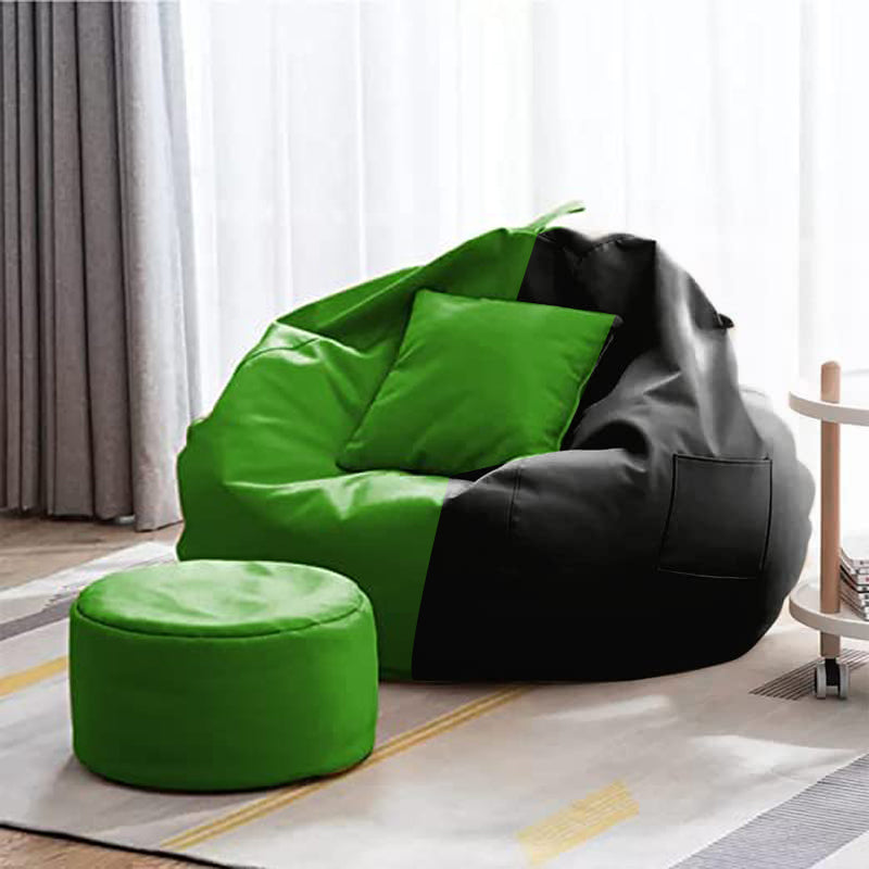 Cozy Rabbit 3-Piece Filled Bean Bag Combo with Footrest & Cushion in Green Black