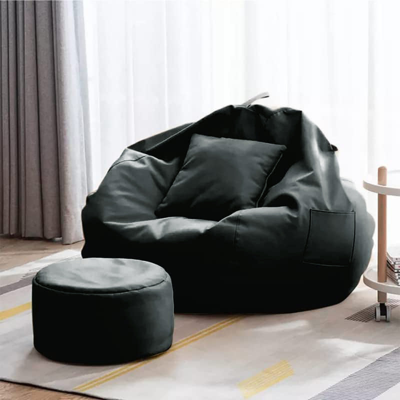 Cozy Rabbit 3-Piece Filled Bean Bag Combo with Footrest & Cushion in Grey