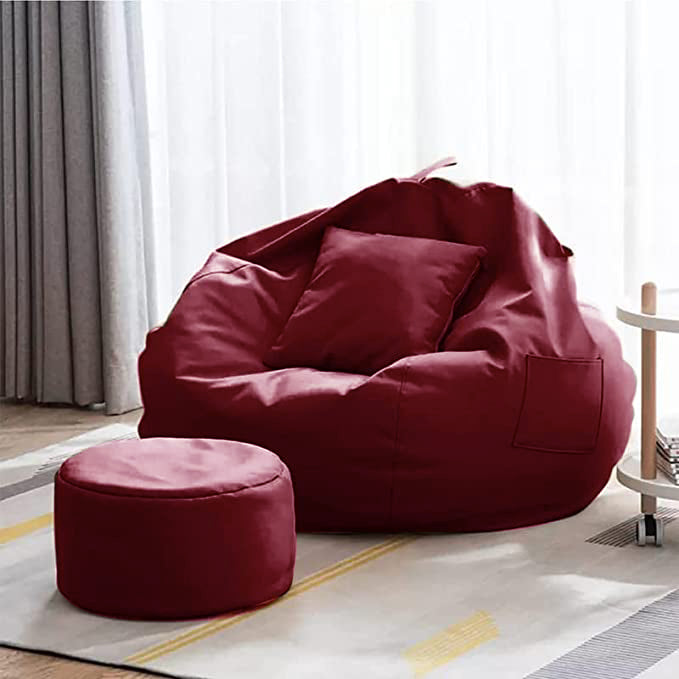 Cozy Rabbit 3-Piece Filled Bean Bag Combo with Footrest & Cushion in Maroon