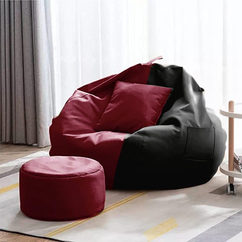 Cozy Rabbit 3-Piece Filled Bean Bag Combo with Footrest & Cushion in Maroon Black