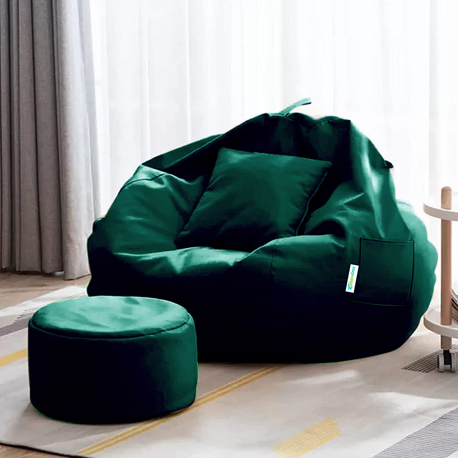 Cozy Rabbit 3-Piece Filled Bean Bag Combo with Footrest & Cushion in Military Green