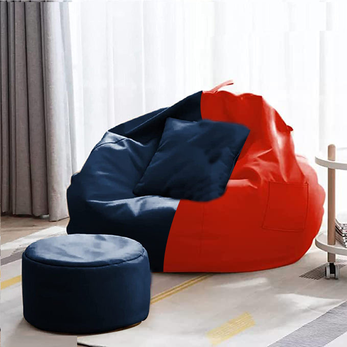 Cozy Rabbit 3-Piece Filled Bean Bag Combo with Footrest & Cushion in Navy & Red