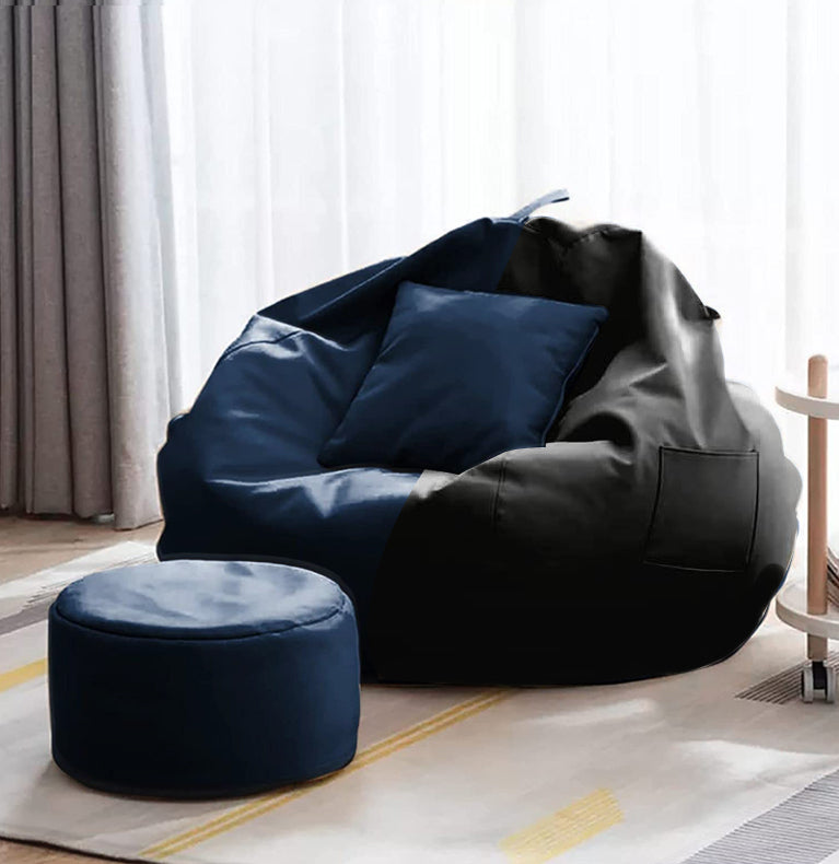Cozy Rabbit 3-Piece Filled Bean Bag Combo with Footrest & Cushion in Navy Blue Black