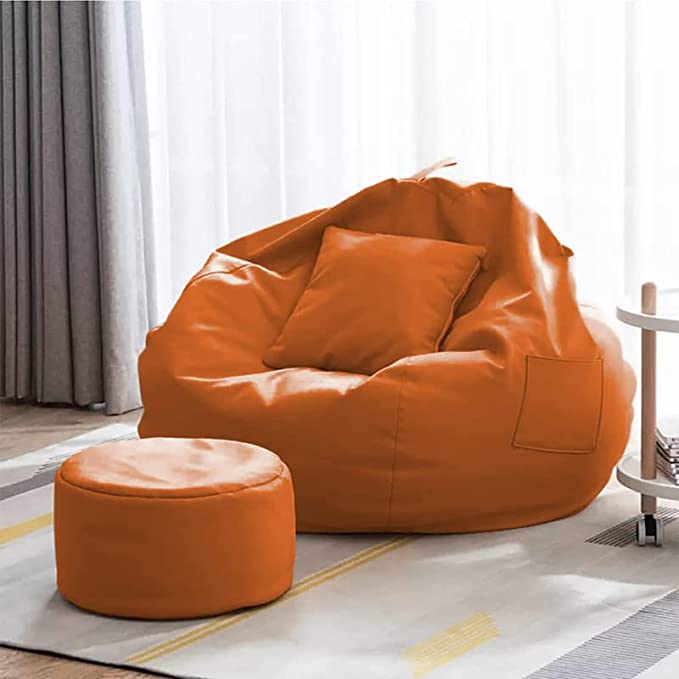 Cozy Rabbit 3-Piece Filled Bean Bag Combo with Footrest & Cushion in Orange