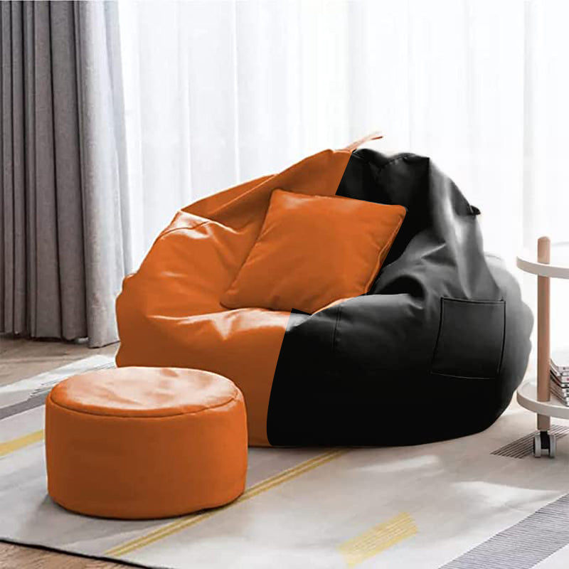 Cozy Rabbit 3-Piece Filled Bean Bag Combo with Footrest & Cushion in Orange & Black