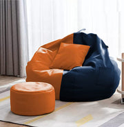 Cozy Rabbit 3-Piece Filled Bean Bag Combo with Footrest & Cushion in Orange & Navy