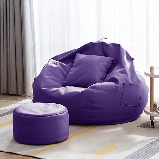 Cozy Rabbit 3-Piece Filled Bean Bag Combo with Footrest & Cushion in Purple