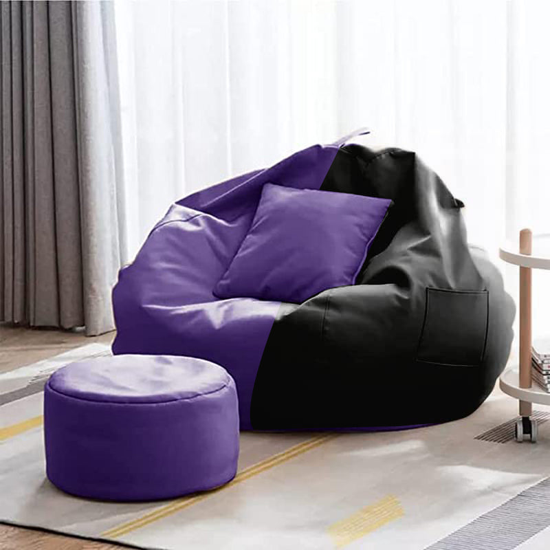 Cozy Rabbit 3-Piece Filled Bean Bag Combo with Footrest & Cushion in Purple & Black