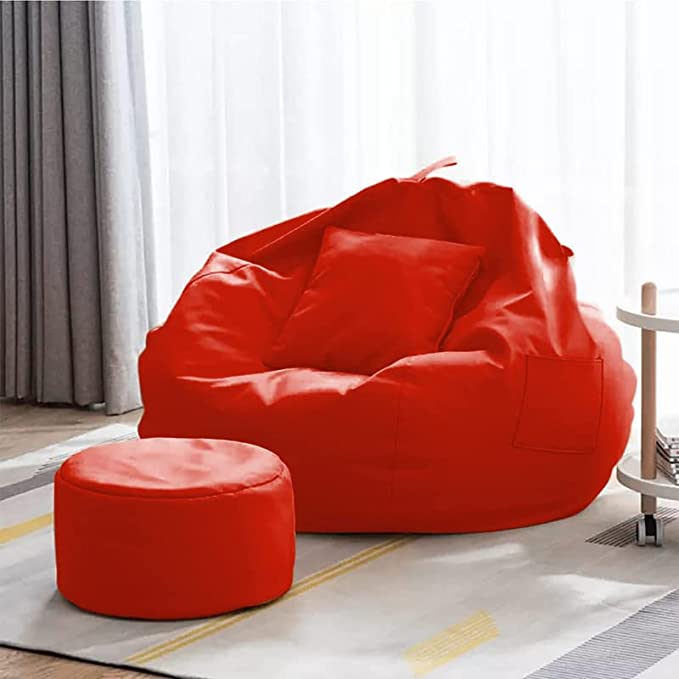 Cozy Rabbit 3-Piece Filled Bean Bag Combo with Footrest & Cushion in Red