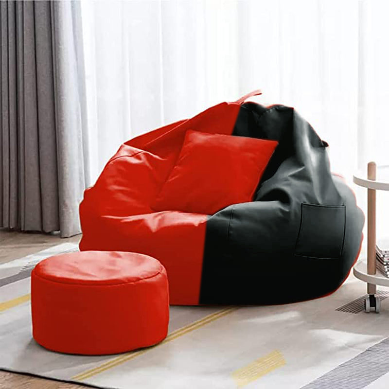 Cozy Rabbit 3-Piece Filled Bean Bag Combo with Footrest & Cushion in Red Black