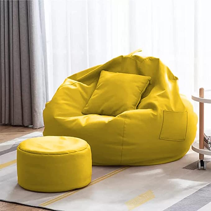 Cozy Rabbit 3-Piece Filled Bean Bag Combo with Footrest & Cushion in Yellow