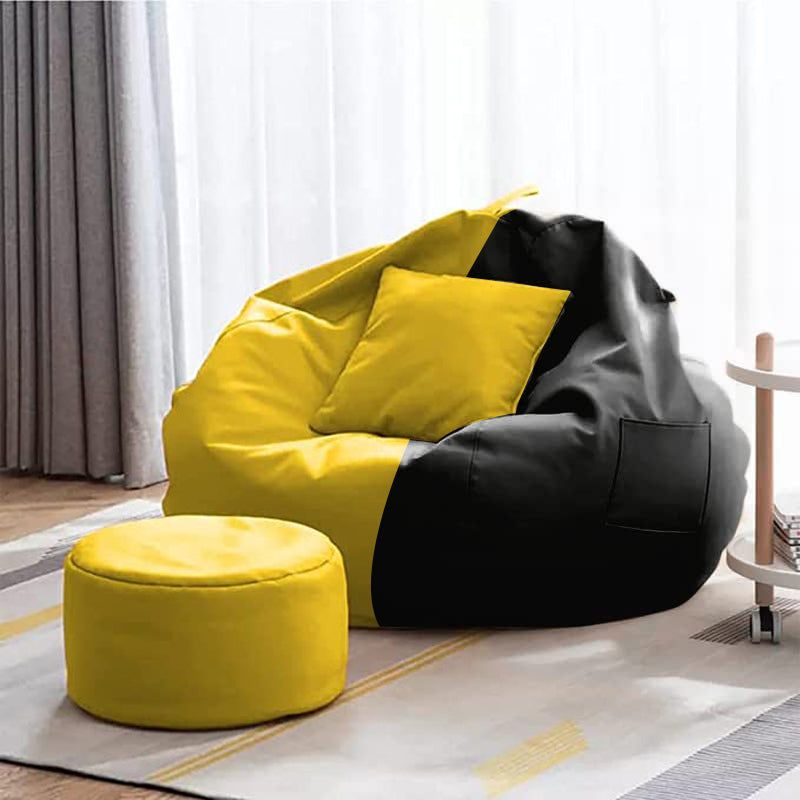 Cozy Rabbit 3-Piece Filled Bean Bag Combo with Footrest & Cushion in Yellow & Black