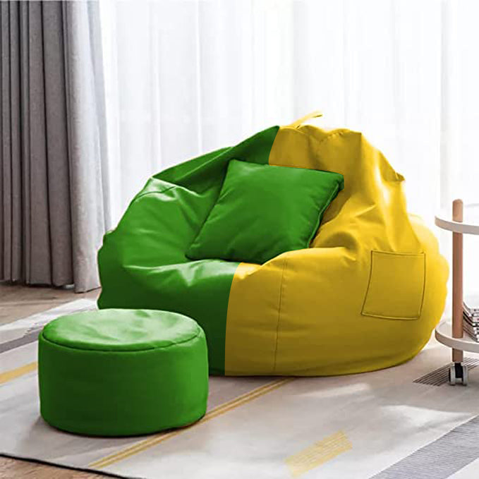 Cozy Rabbit 3-Piece Filled Bean Bag Combo with Footrest & Cushion in Yellow & Green