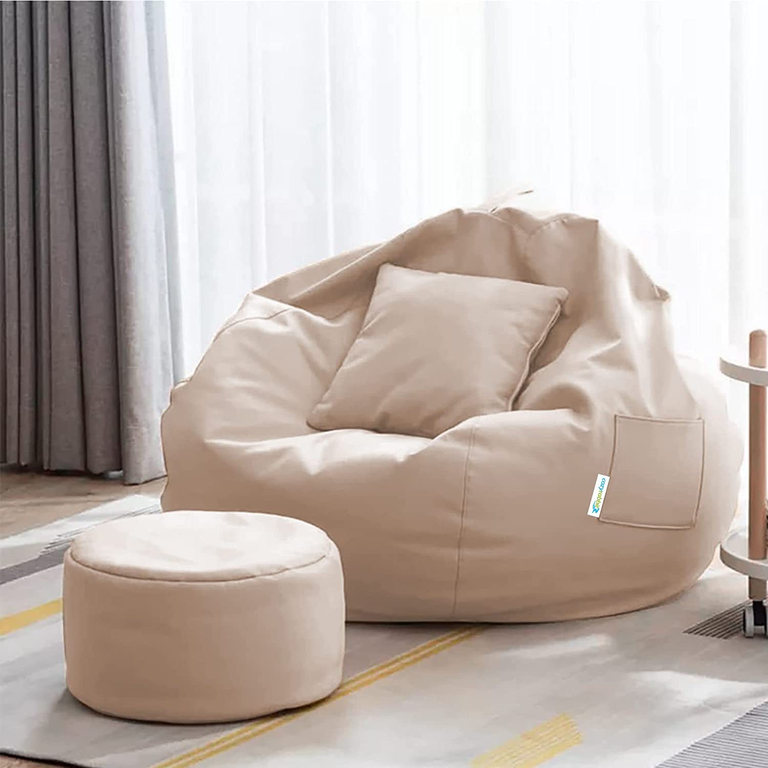 Cozy Rabbit 3-Piece Filled Bean Bag Combo with Footrest & Cushion in Cream - view 7