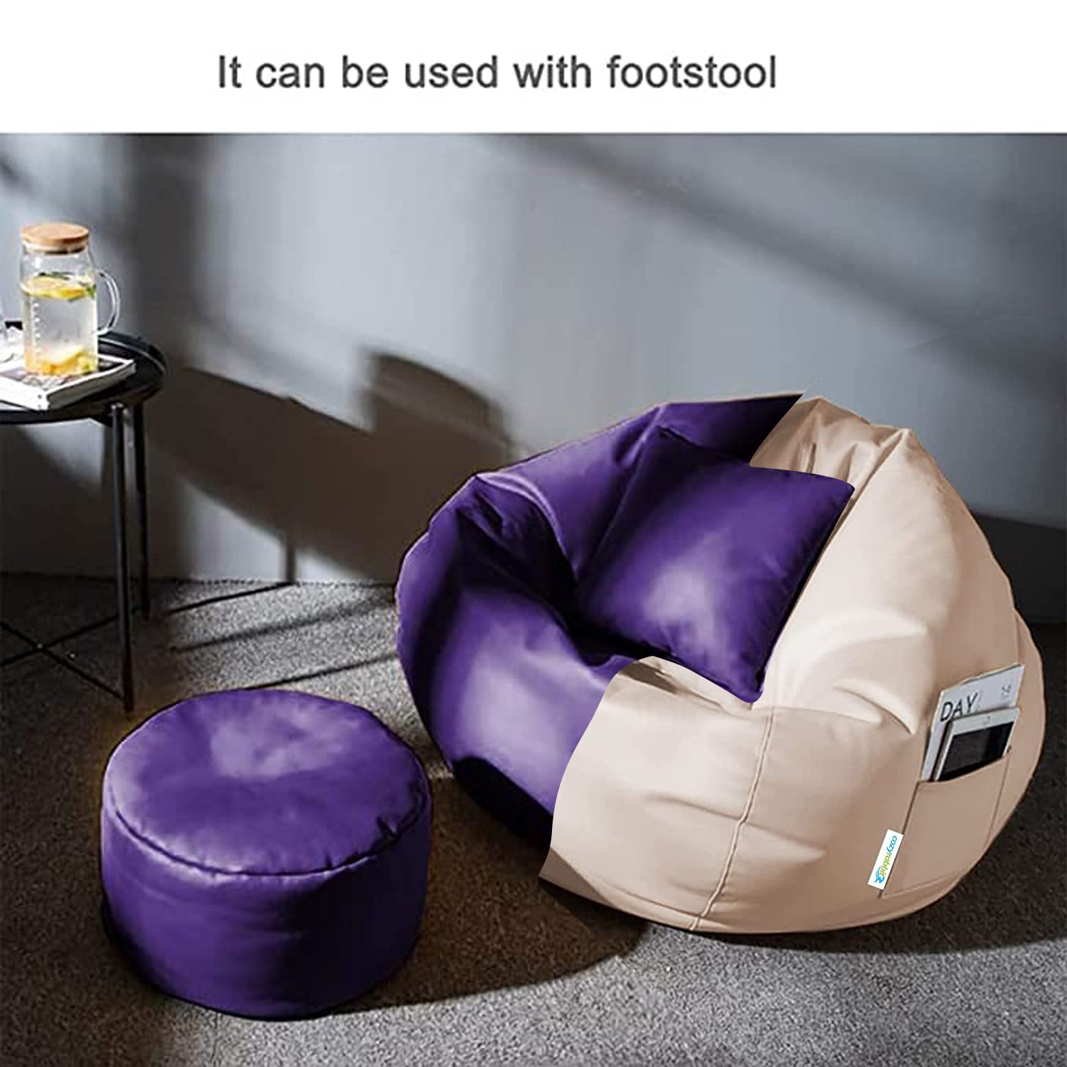 Cozy Rabbit 3-Piece Filled Bean Bag Combo with Footrest & Cushion in Cream & Purple - view 3